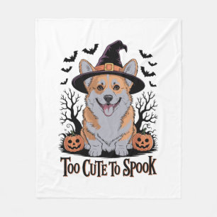 Cute Halloween Corgi in Witch Hat Fleece Blanket
