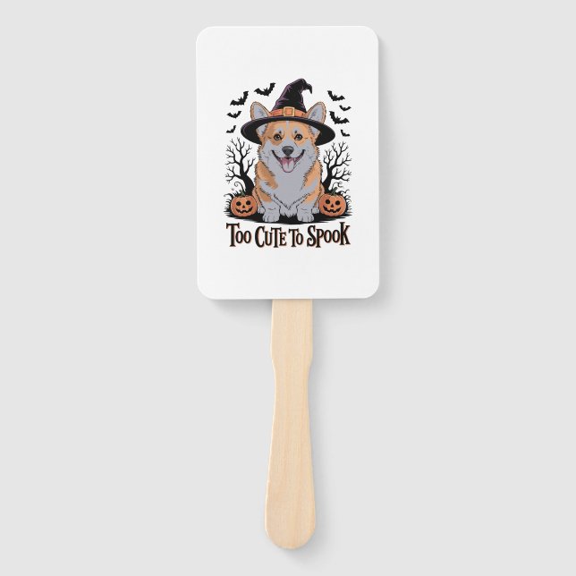Cute Halloween Corgi in Witch Hat Hand Fan (Front)