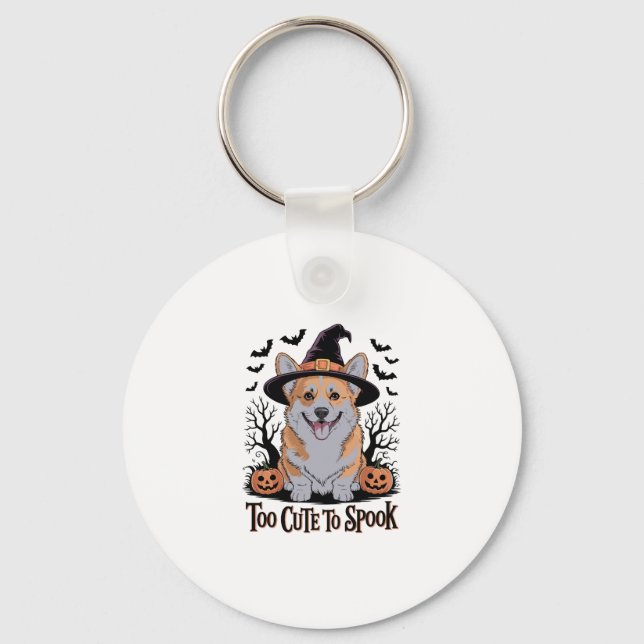 Cute Halloween Corgi in Witch Hat Key Ring (Front)