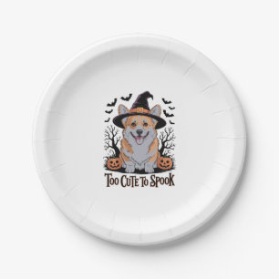 Cute Halloween Corgi in Witch Hat Paper Plate