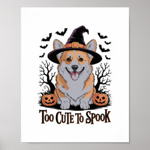 Cute Halloween Corgi in Witch Hat Poster