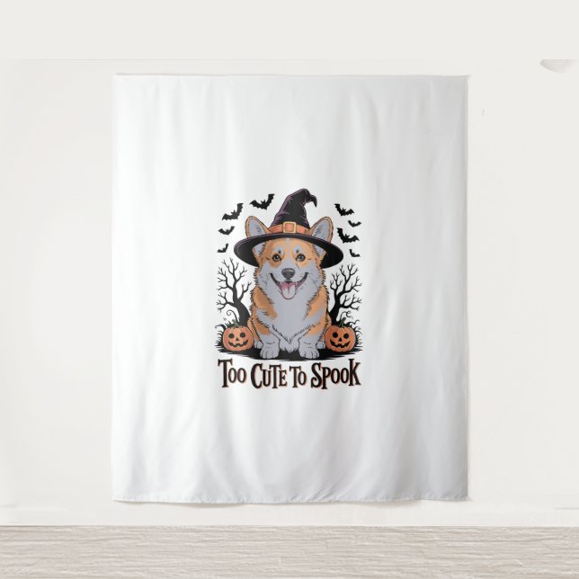 Cute Halloween Corgi in Witch Hat Tapestry (Front)
