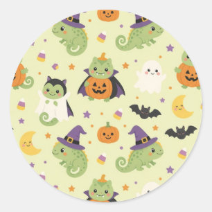 Cute Halloween Costume Chameleons Round Sticker