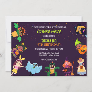 Cute Halloween Costume Modern Birthday Party  Invitation