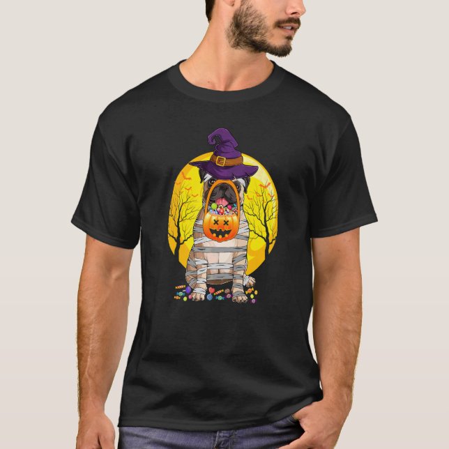 Cute Halloween Costume Pug Mummy Dog T-Shirt (Front)