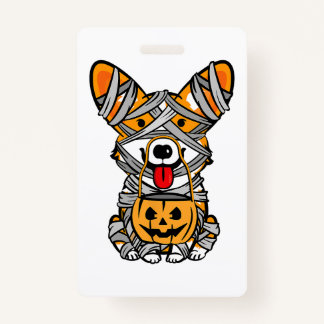 Cute Halloween Costume Welsh Corgi Mummy Dog Lover ID Badge