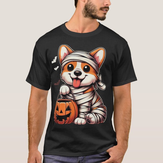 Cute Halloween Costume Welsh Corgi Mummy Dog Lover T-Shirt (Front)