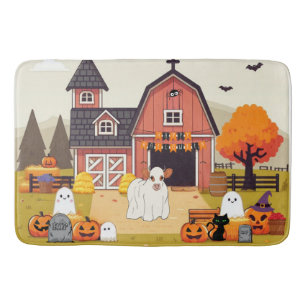 Cute Halloween cow and farm Bath Mat