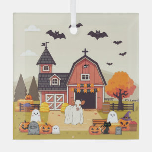 Cute Halloween cow and farm Glass Tree Decoration