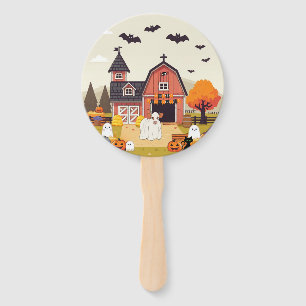 Cute Halloween cow and farm Hand Fan