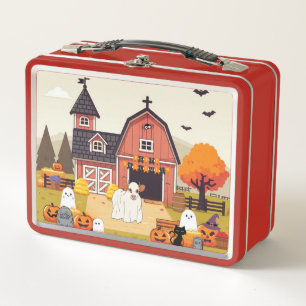 Cute Halloween cow and farm Metal Lunch Box