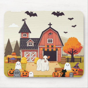 Cute Halloween cow and farm Mouse Pad