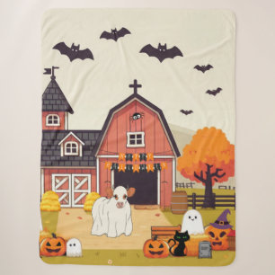 Cute Halloween cow and farm Sherpa Blanket