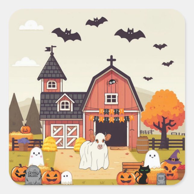 Cute Halloween cow Square Sticker (Front)