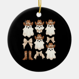 Cute Halloween Cowboy Ghost Ceramic Ornament