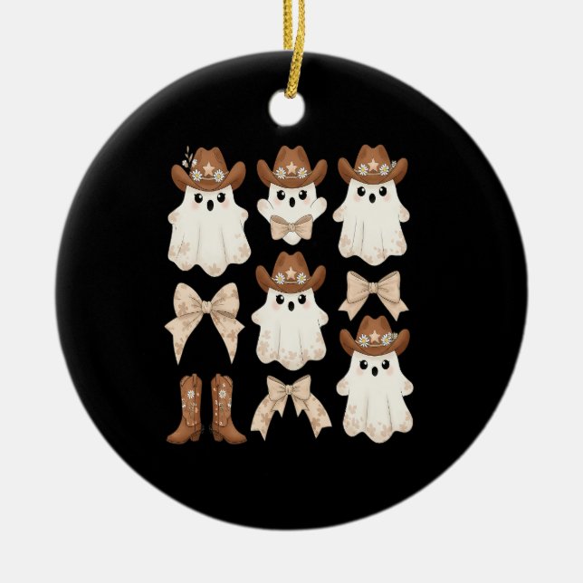Cute Halloween Cowboy Ghost Ceramic Ornament (Front)