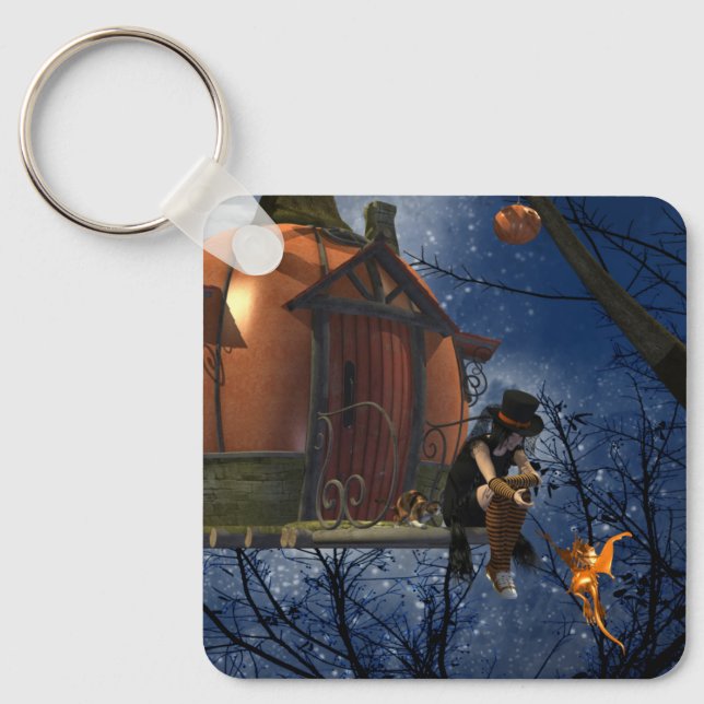 Cute Halloween Creature Encounter Key Ring (Front)