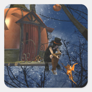 Cute Halloween Creature Encounter Square Sticker
