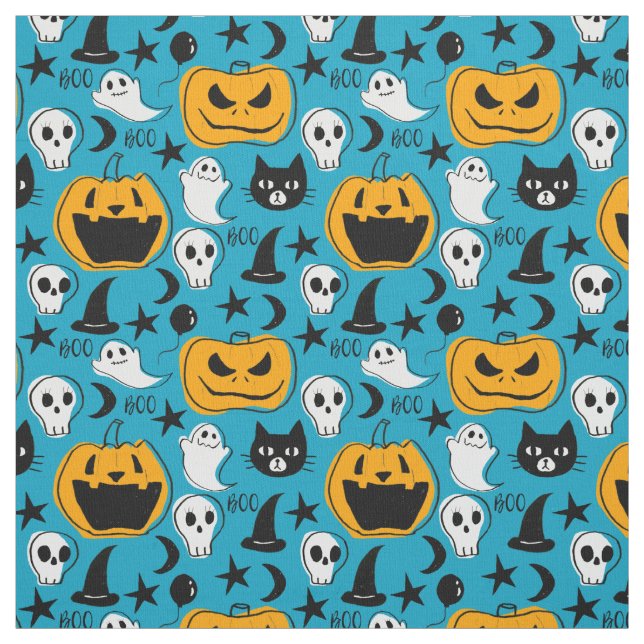 Cute Halloween Creatures Illustration Fabric (Swatch)