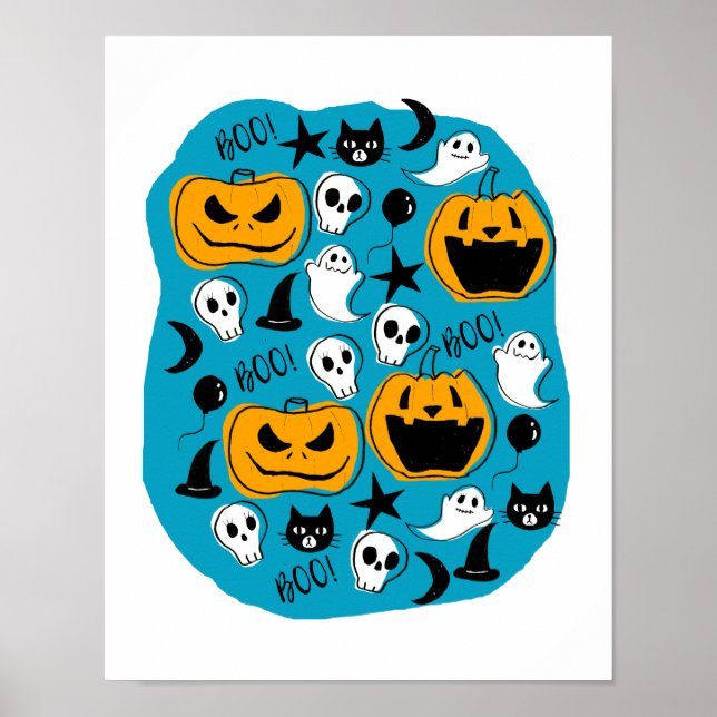Cute Halloween Creatures Illustration Poster (Front)