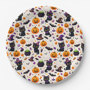 Cute Halloween Creatures Pattern For Seasonal Use Paper Plate