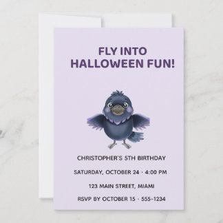 Cute Halloween Crow Birthday Invitation for Kids