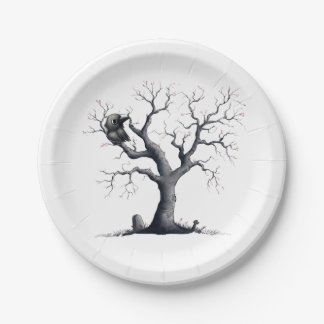 Cute Halloween Crow in Tree Paper Plate
