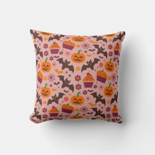 Cute Halloween Cushion Pink & Orange Festive