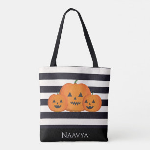 Cute Halloween Custom Name Trick or Treat Pumpkin Tote Bag