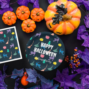 Cute Halloween customisable with bats and spiders. Paper Plate