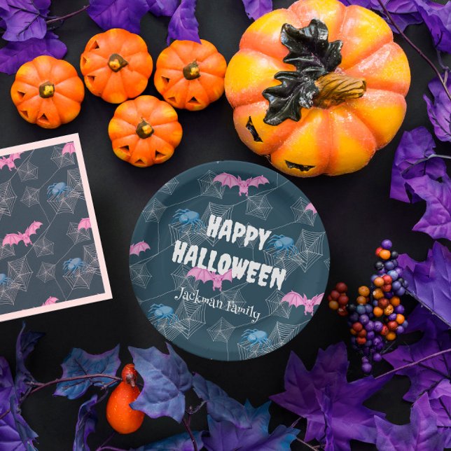 Cute Halloween customisable with bats and spiders Paper Plate (Cute Halloween customizable with bats and spiders Paper Plates
)
