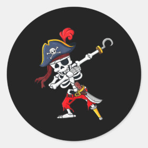 Cute Halloween Dabbing Pirate Skeleton Fun Classic Round Sticker