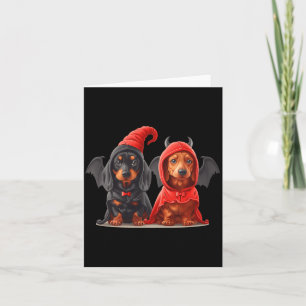 Cute Halloween Dachshund Dogs Devil Costume Black Card