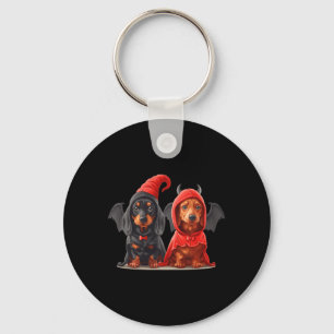 Cute Halloween Dachshund Dogs Devil Costume Black Key Ring