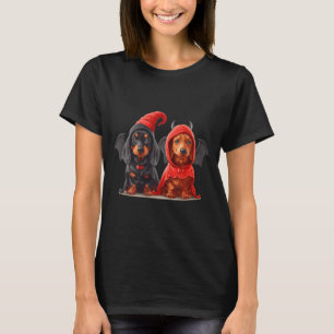 Cute Halloween Dachshund Dogs Devil Costume Black T-Shirt