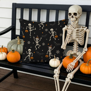 Cute Halloween Dancing Skeleton Pattern Black Cushion