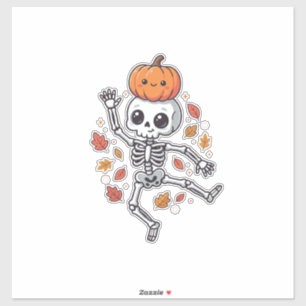 Cute Halloween Dancing Skeleton with Pumpkin Head