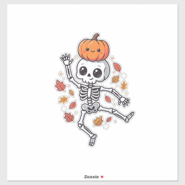 Cute Halloween Dancing Skeleton with Pumpkin Head (Sheet)