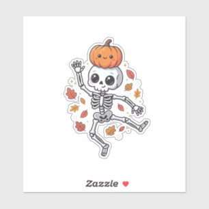 Cute Halloween Dancing Skeleton with Pumpkin Head