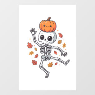 Cute Halloween Dancing Skeleton with Pumpkin Head
