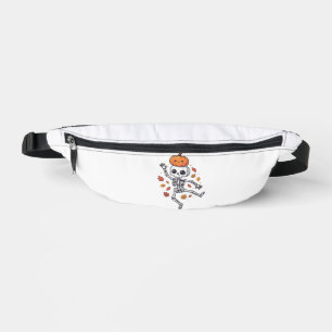 Cute Halloween Dancing Skeleton with Pumpkin Head Bum Bags