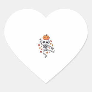 Cute Halloween Dancing Skeleton with Pumpkin Head Heart Sticker