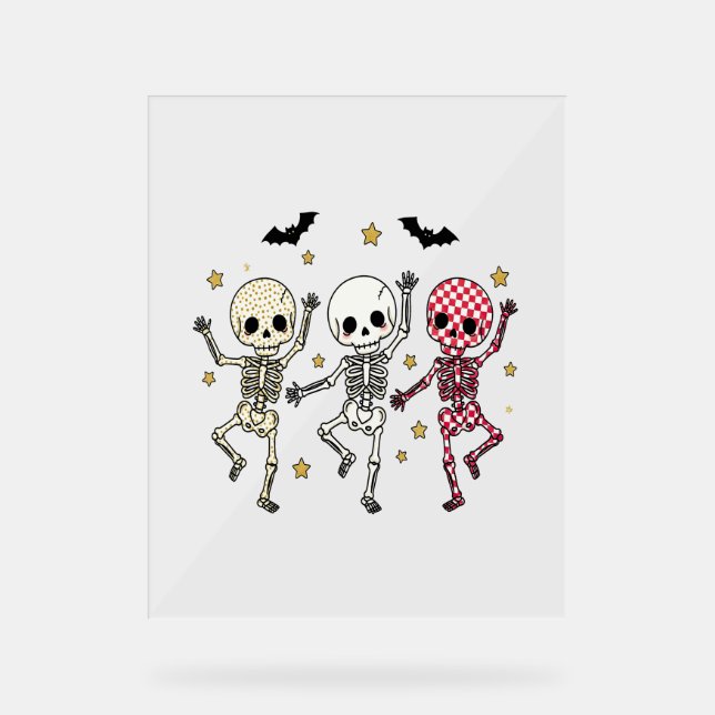 Cute Halloween Dancing Skeletons Acrylic Sign (Front)