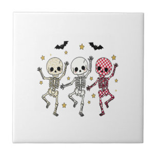 Cute Halloween Dancing Skeletons Ceramic Tile