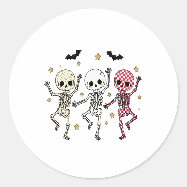 Cute Halloween Dancing Skeletons Classic Round Sticker (Front)