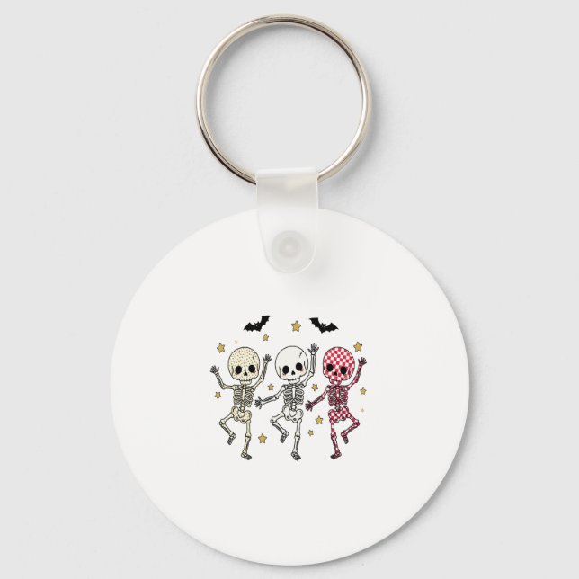Cute Halloween Dancing Skeletons Key Ring (Front)