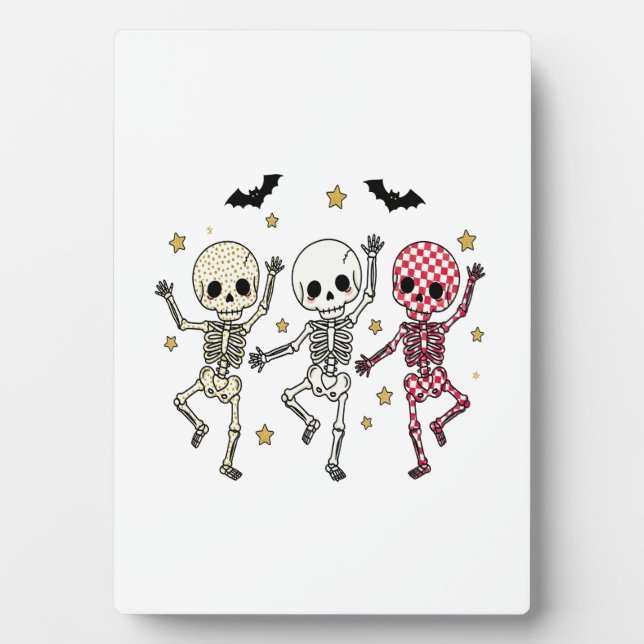 Cute Halloween Dancing Skeletons Plaque (Front)