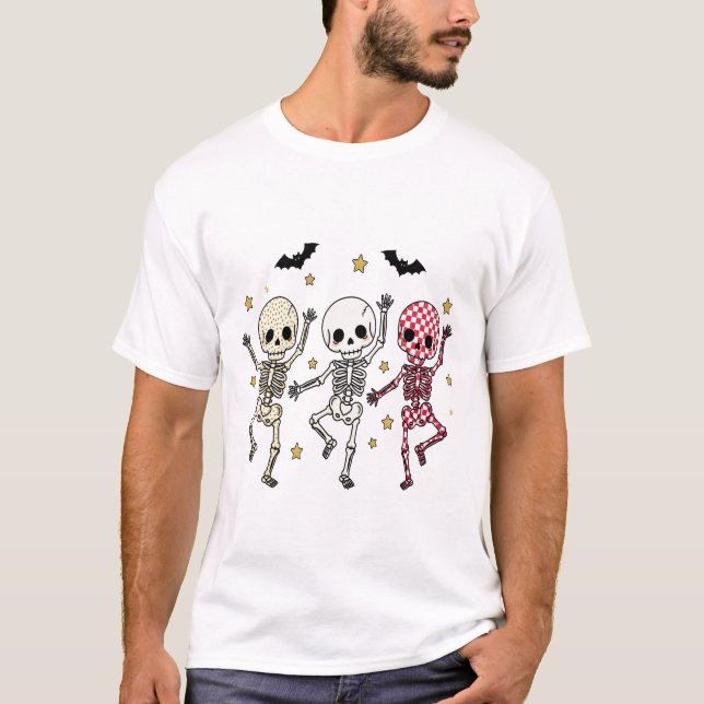 Cute Halloween Dancing Skeletons T-Shirt (Front)