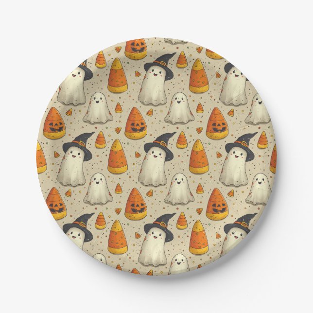 Cute Halloween Decoration Ghosts  Paper Plate (Front)