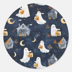 Cute Halloween design with ghosts and pumpkins Classic Round Sticker